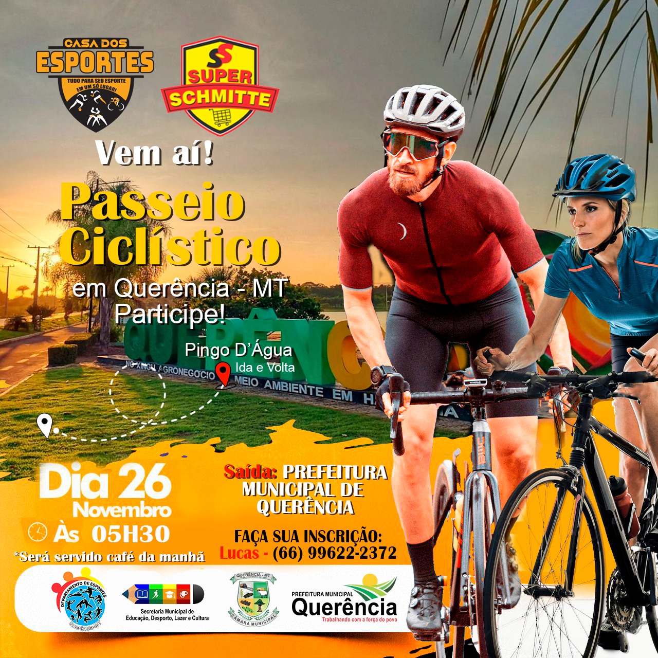 1º Passeio Ciclístico de 2023 em Querência percurso ida e volta ao Pingos D'água média de 60 Km; veja vídeo