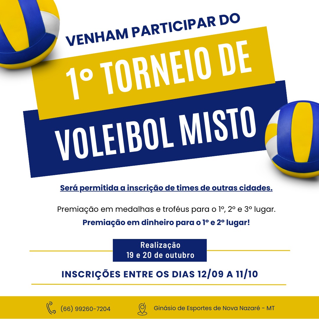 1º Torneio de Voleibol Misto acontecerá nos dias 19 e 20 de outubro
