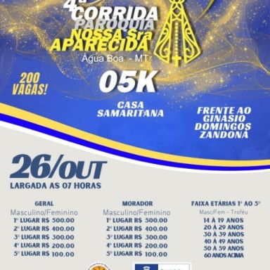 FESTA DO ESPORTE EM ÁGUA BOA: 4ª CORRIDA NOSSA SENHORA APARECIDA REÚNE ATLETAS DO ESTADO